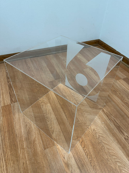 Custom made acrylic display case with laser engraved logo