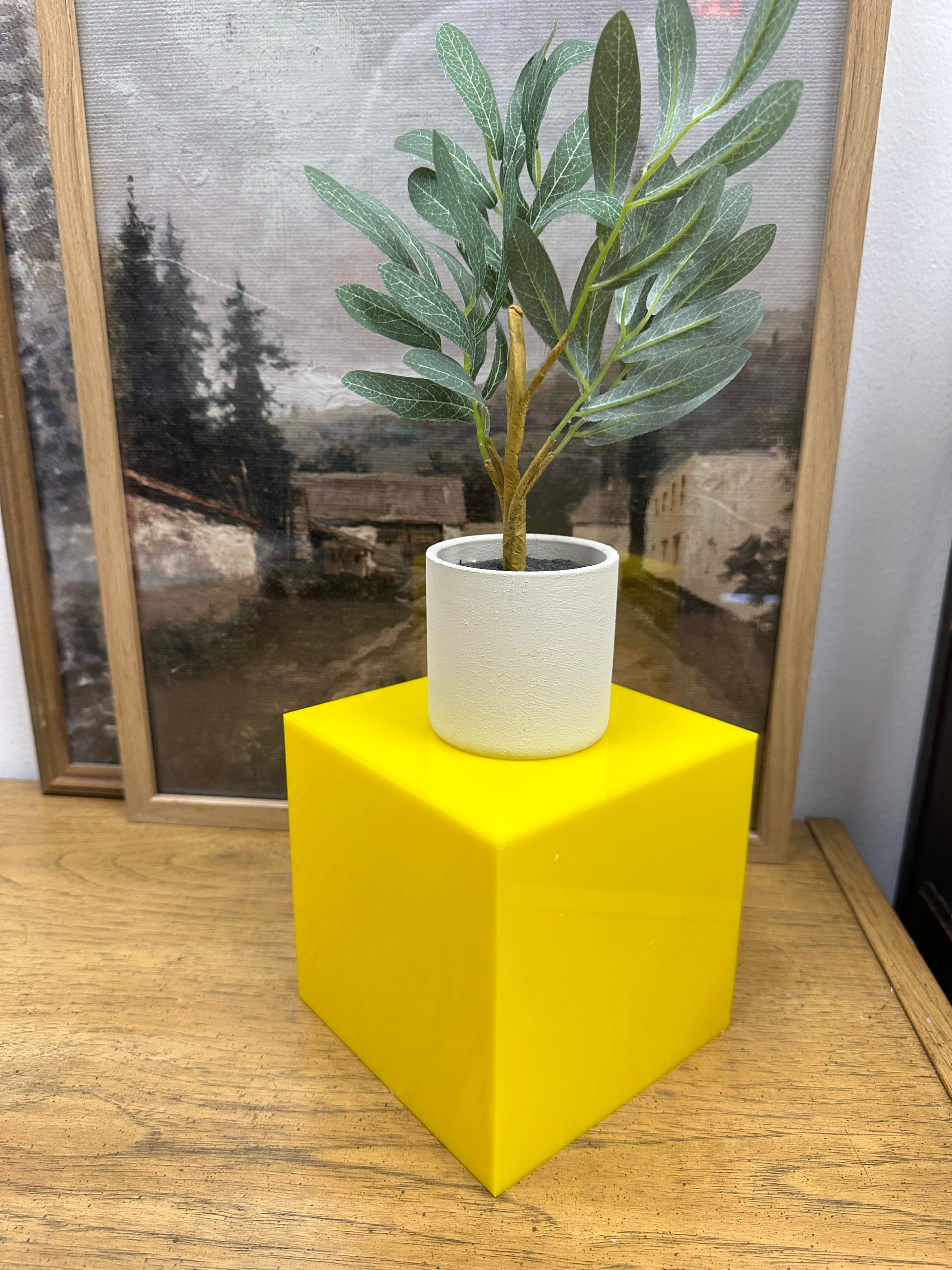 Yellow custom made 5 sided acrylic atand