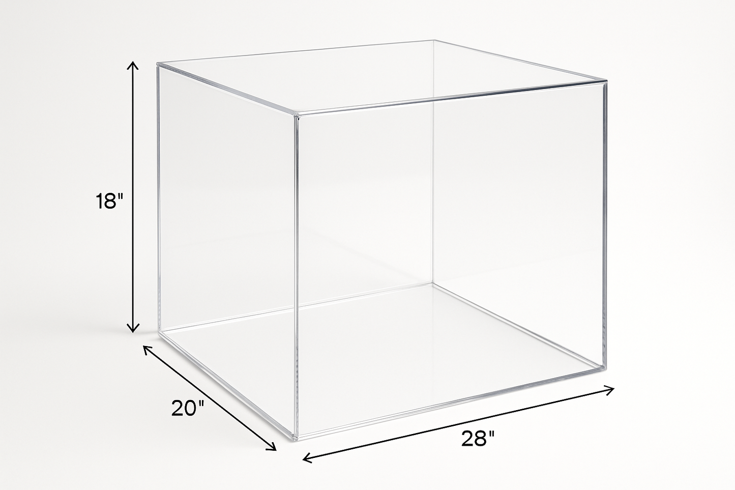 5 sided clear acrylic box 18" tall x 20 x 28