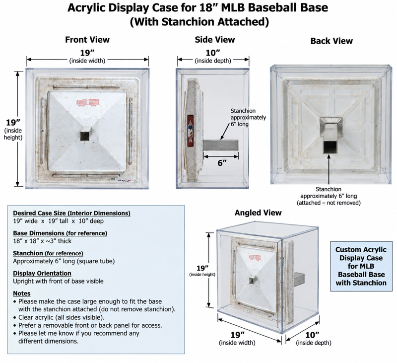 Custom Acrylic Display Case For MLB Baseball Base With Stanchion