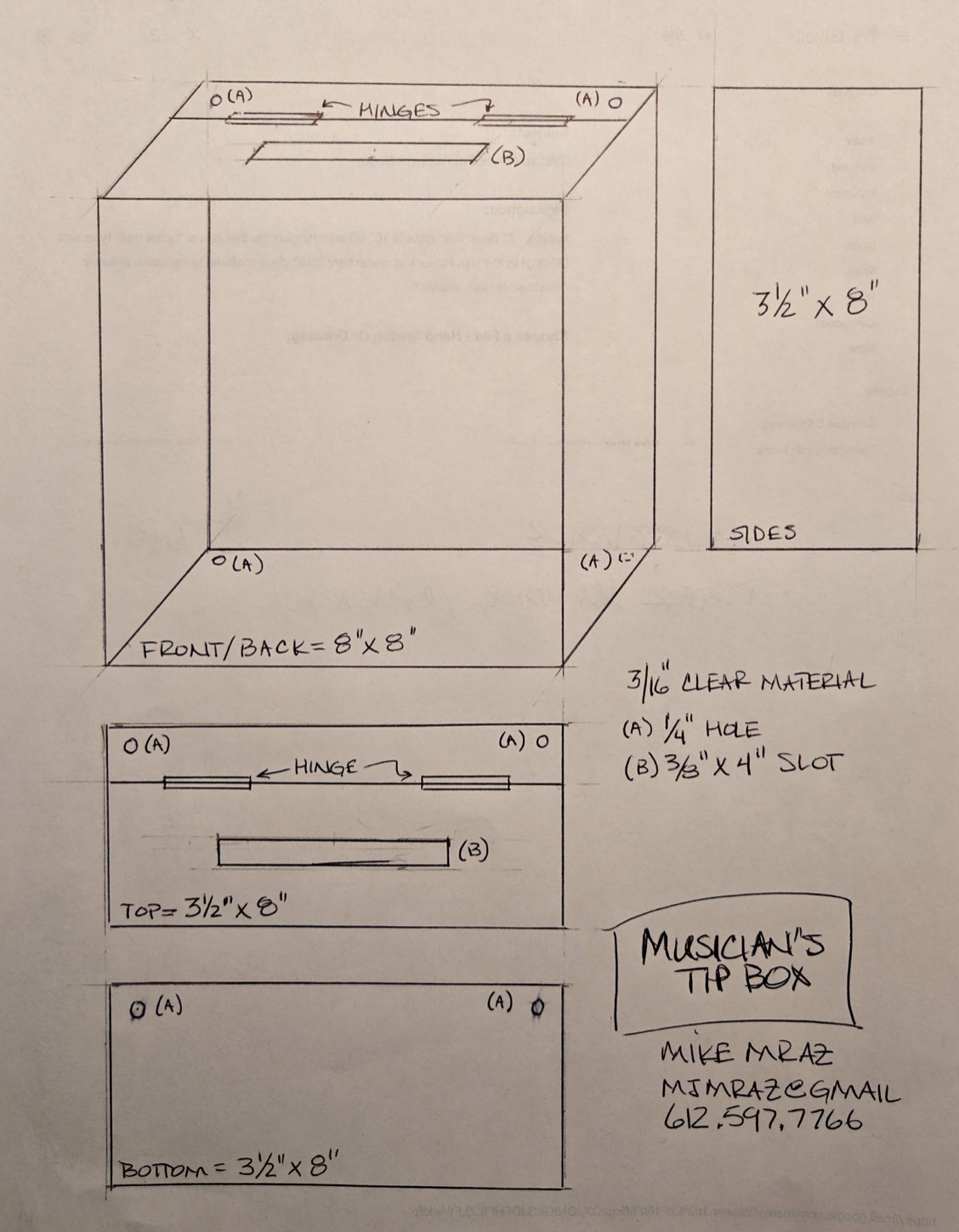 Custom Made Acrylic Musician Tip Jar Box