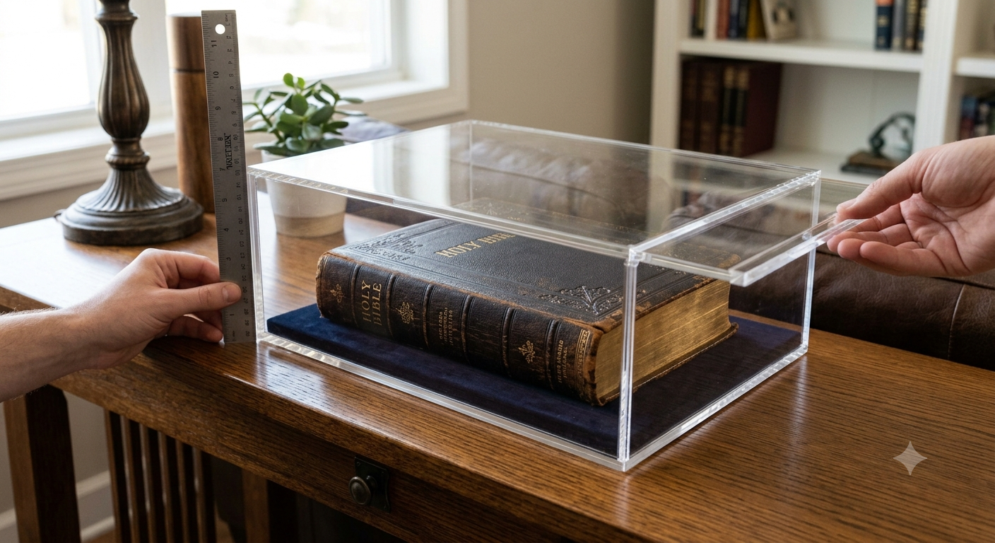 Custom Made Clear Acrylic Display Case With Sliding Lid - Bible Display