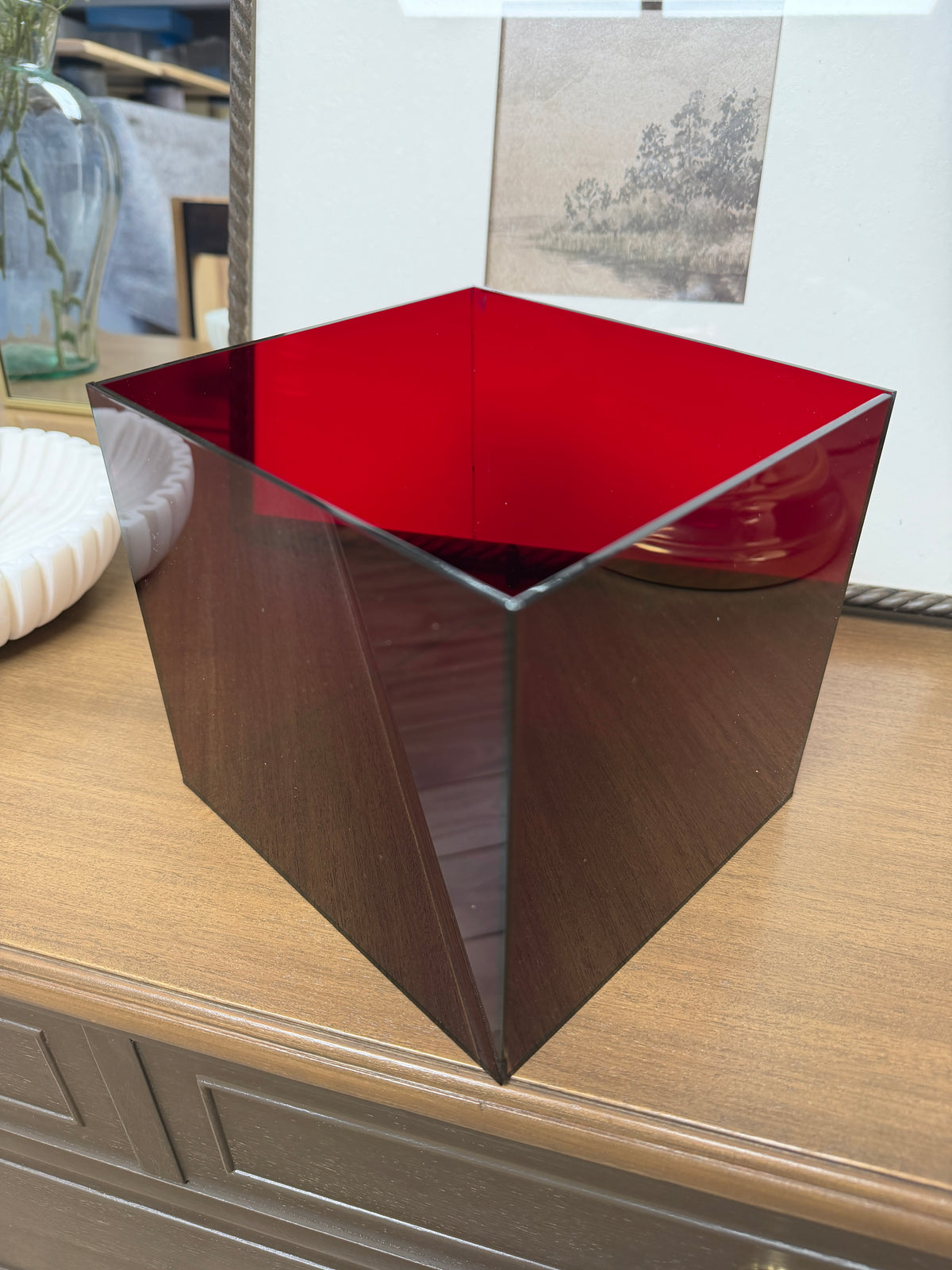 Custom Made Red Acrylic Display Boxes With UV Printed Graphics