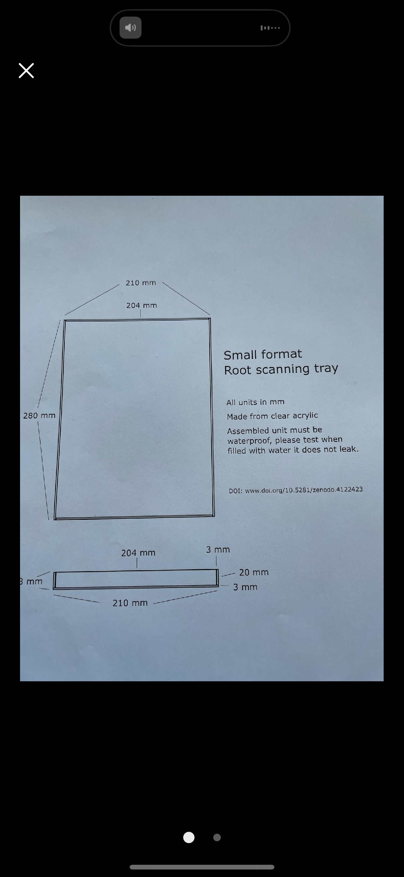 Small format root scanning acrylic tray