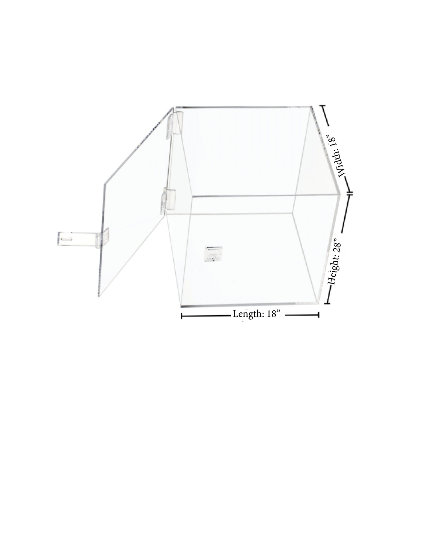 Wall mounted acrylic box with hinged lid and hasp
