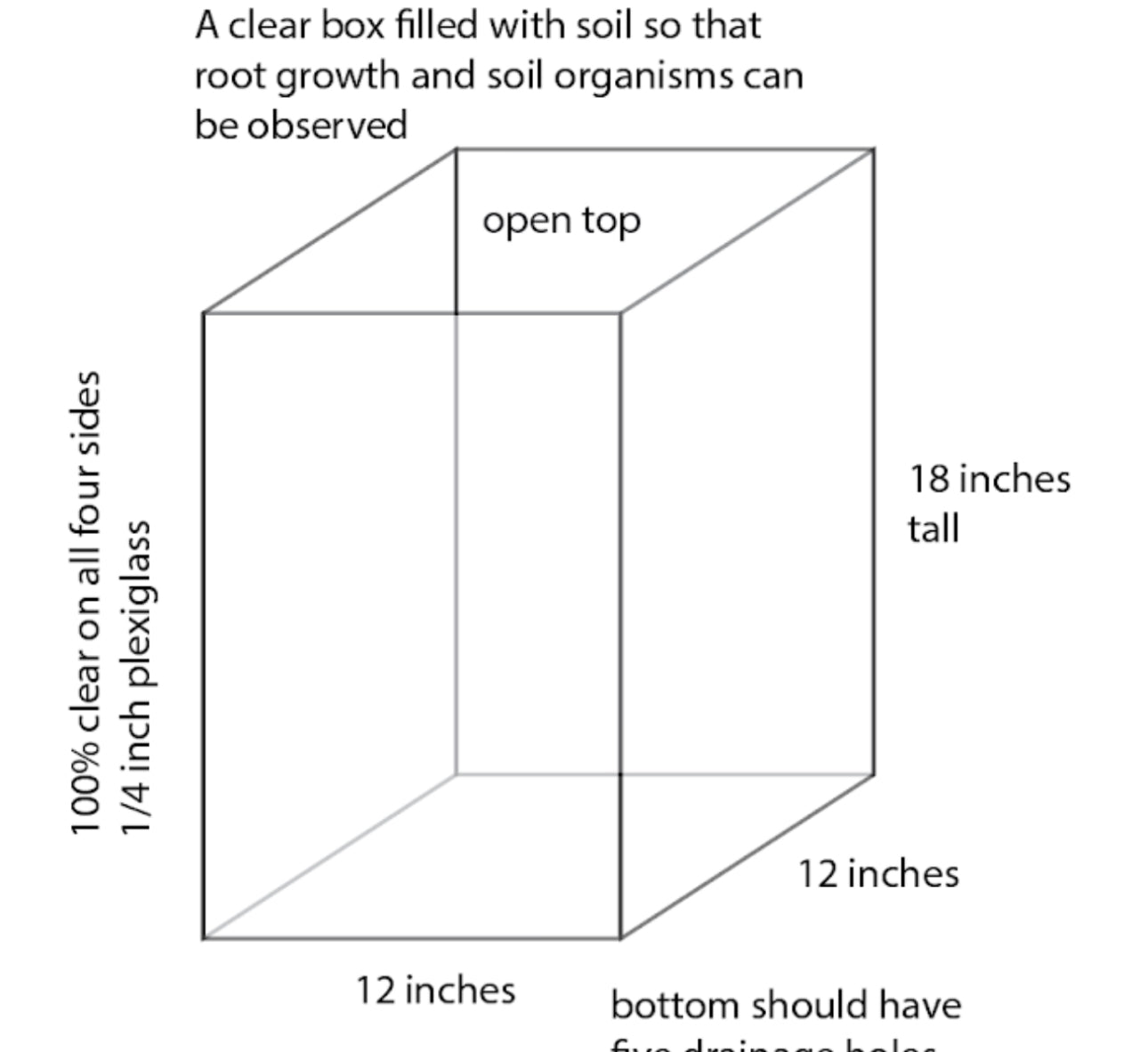 Custom 5 sided clear box with drainage holes on the bottom