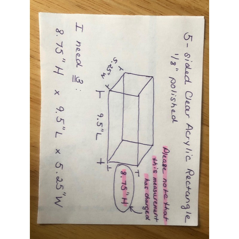Clear Custom Made Clear Plexiglass Box 1/8" Thick - 5.25"W x 9.5"L x 8.75"H