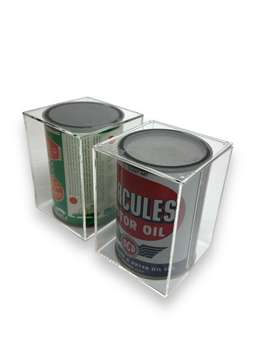 Custom Made Acrylic Displays For Vintage Items - Oil Cans Displays
