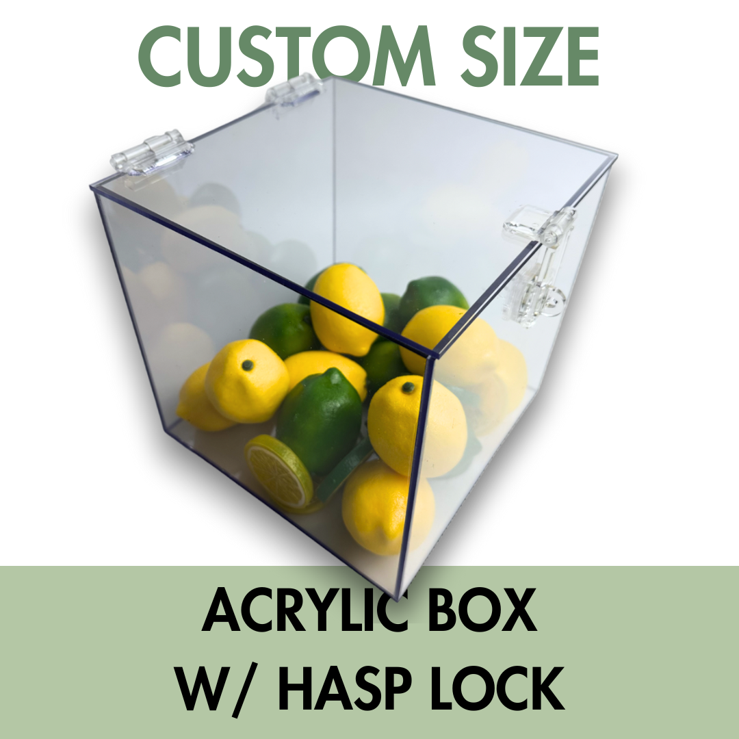 Clear Acrylic Box with Hasp Lock Hinged Lid - Custom Size