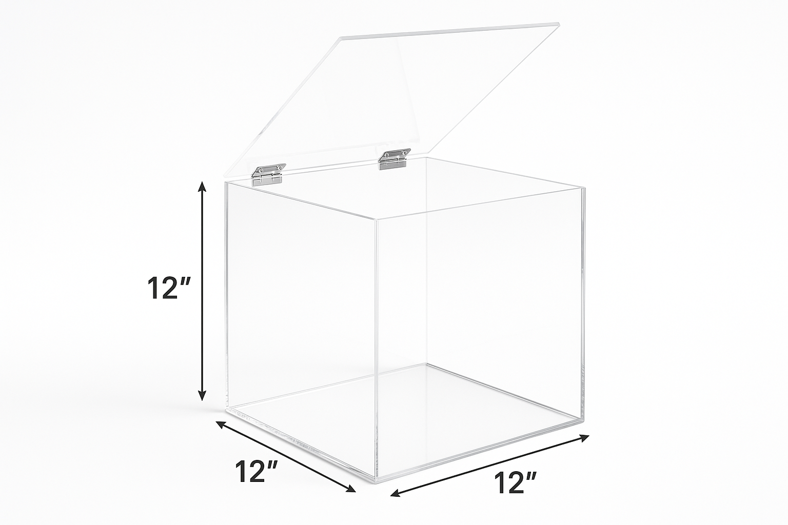 We can ship same or next day clear acrylic display boxes with hinged top lids - stock or custom sizes