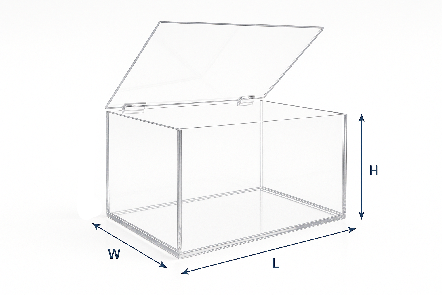 Pleximart stocking acrylic display boxes with hinges top lids