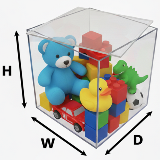 We have on stock clear acrylic display boxes 1/4" thick with removable top lids