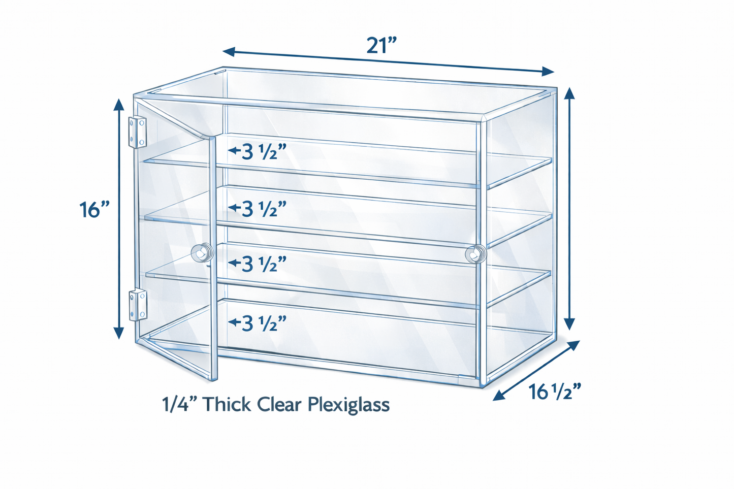 Clear Acrylic Plexiglass Cabinet/ Display Case With 4 Shelves And A Front Opening Door
