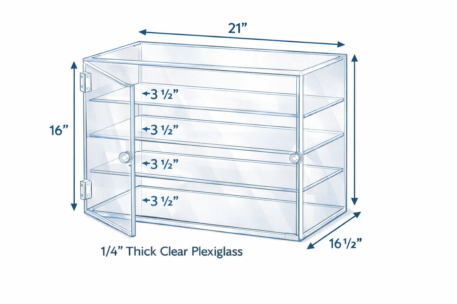 Clear Acrylic Plexiglass Cabinet/ Display Case With 4 Shelves And A Front Opening Door