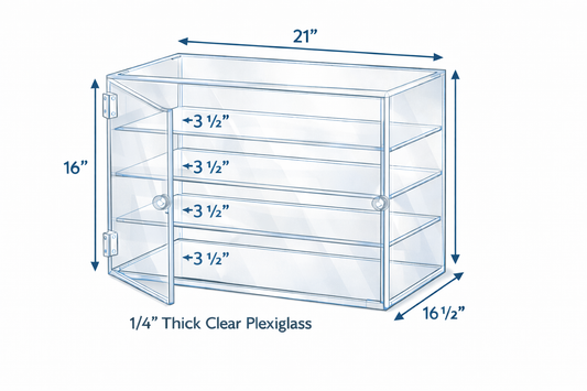 Clear Acrylic Plexiglass Cabinet/ Display Case With 4 Shelves And A Front Opening Door