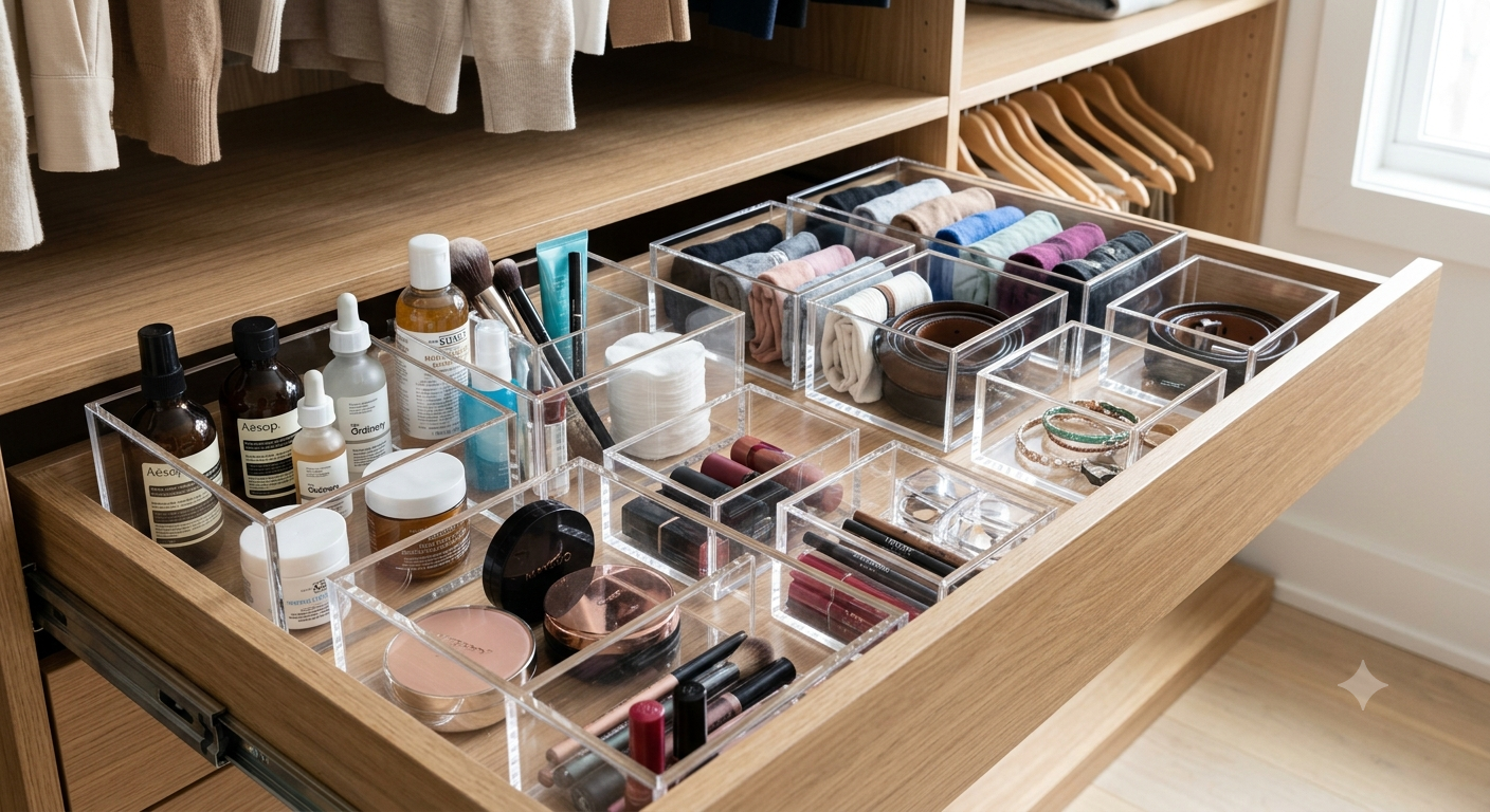 Custom Made Clear 5 Sided Acrylic Plexiglass Boxes  - Closet And Bathroom Drawers