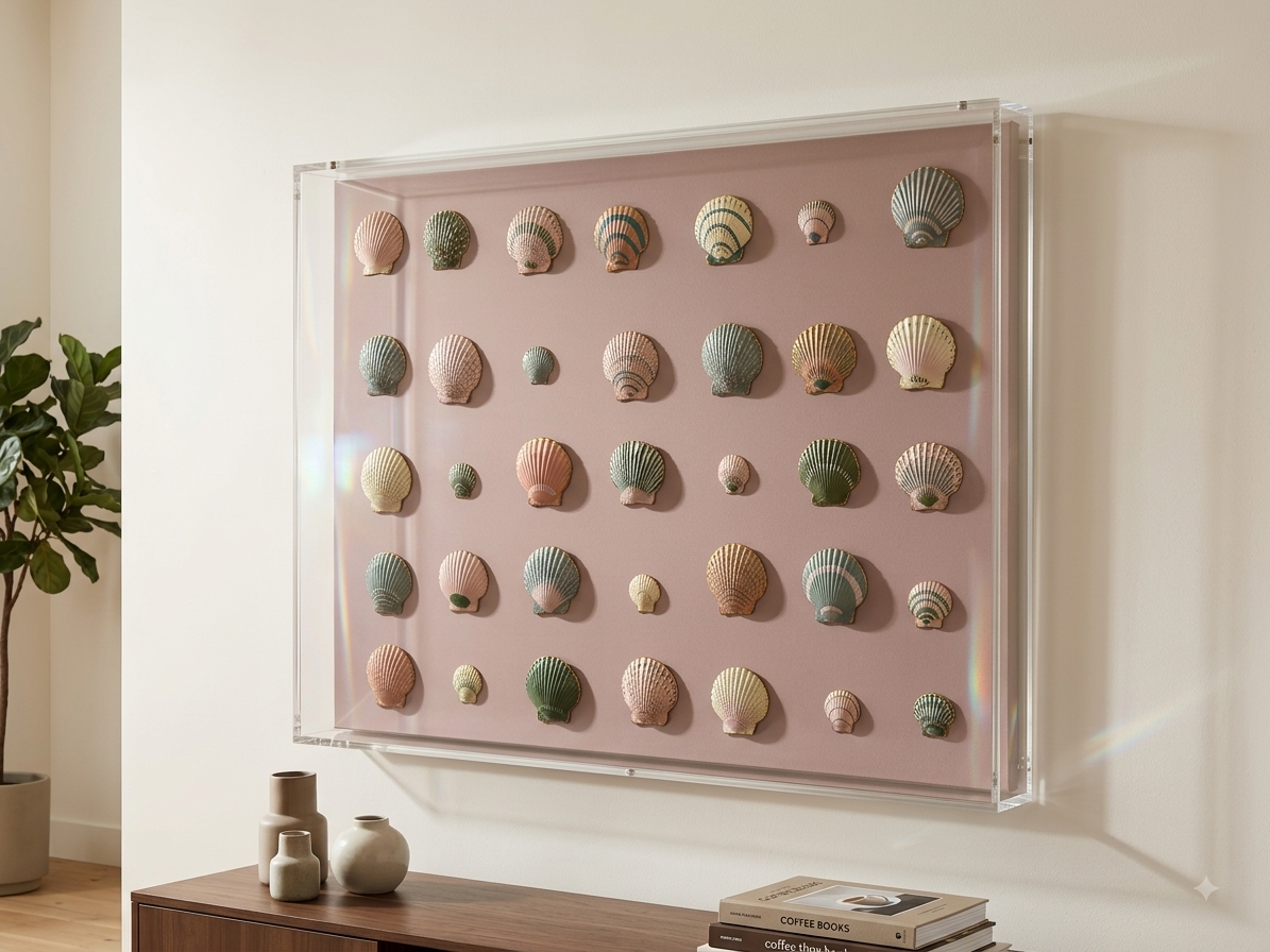 Custom Made Clear Acrylic Shadow Box - Wall Mounted  - Piece Of Shell Art
