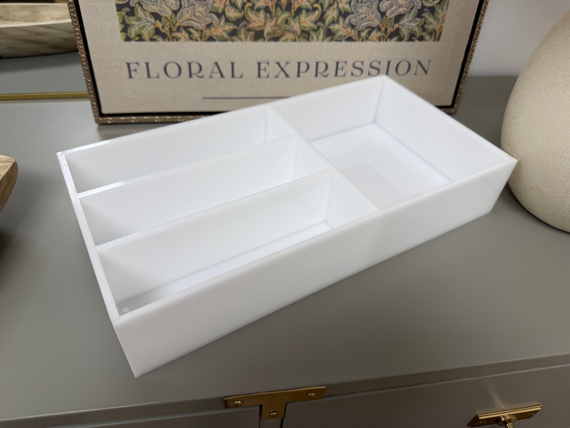 Custom Made White Acrylic Napkin Holders, Utensil Kits, Cup Caddies, Tea Caddy