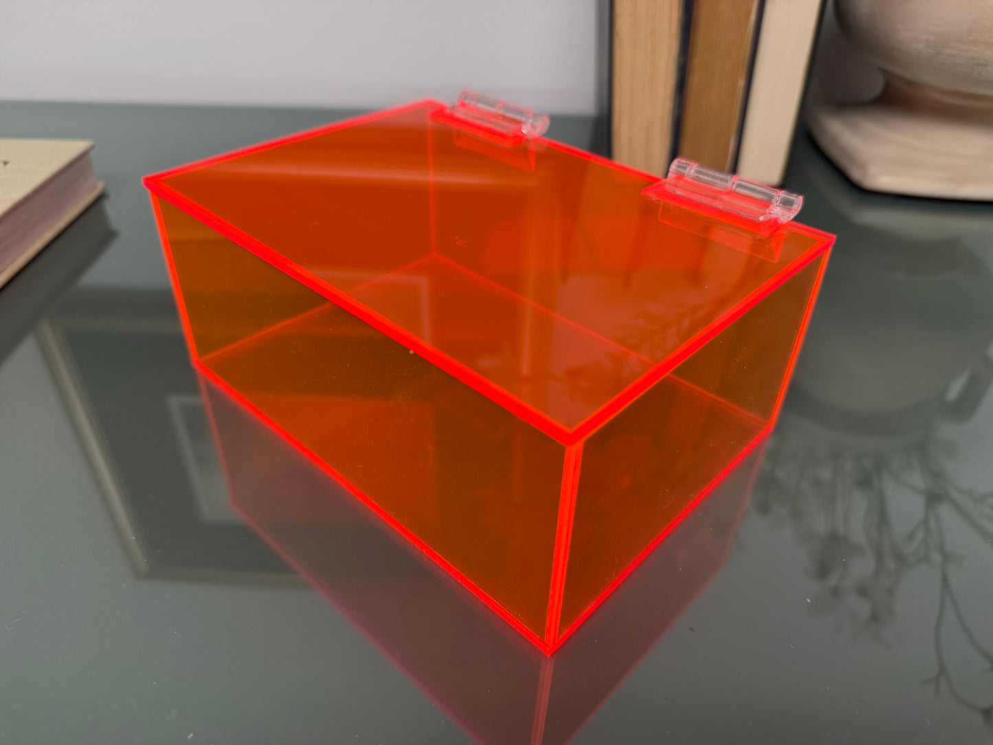 Fluorescent red 5-Sided Acrylic plexiglass Box - Custom Size