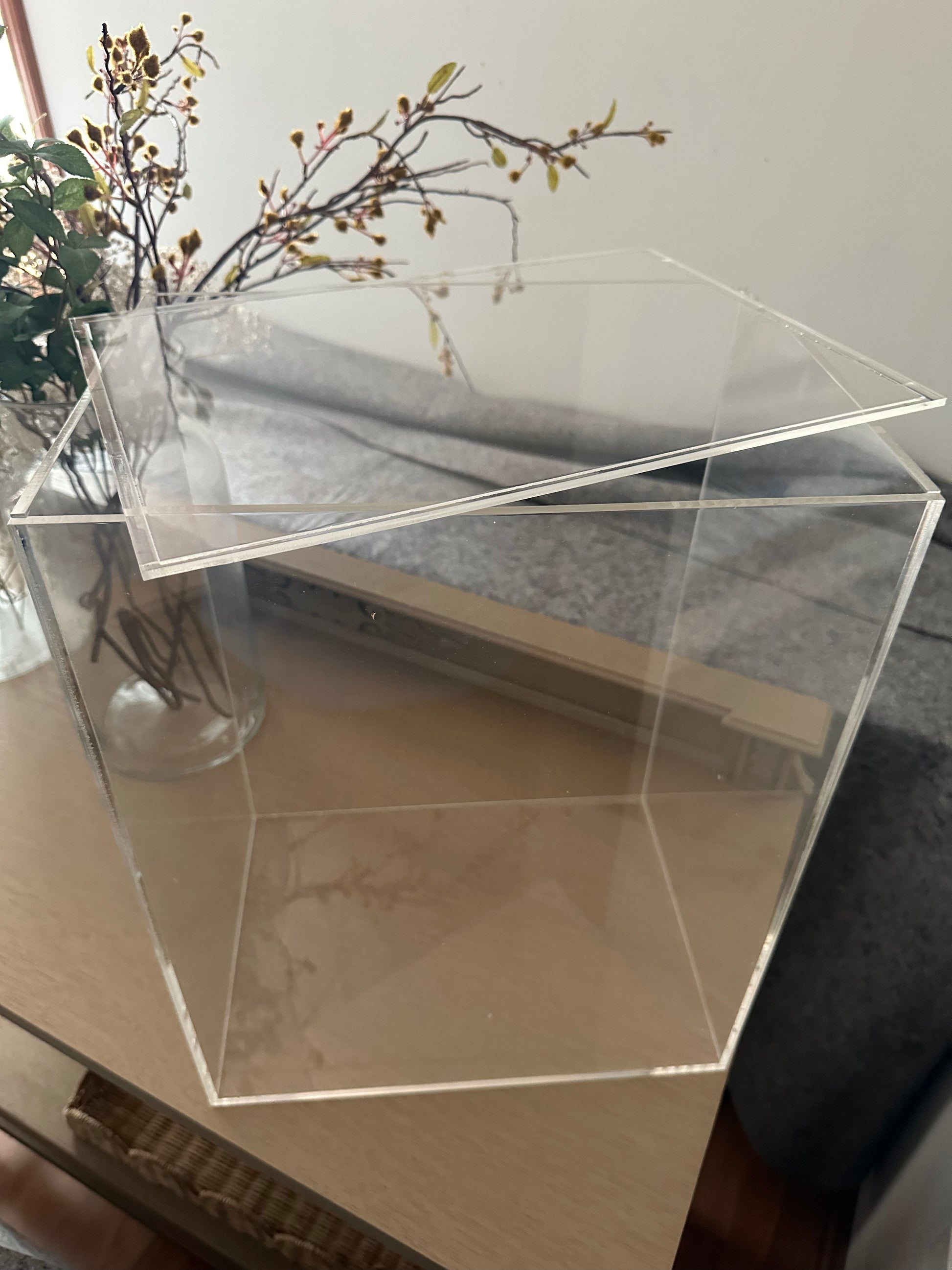 Custom made clear acrylic box with easy removable top lid