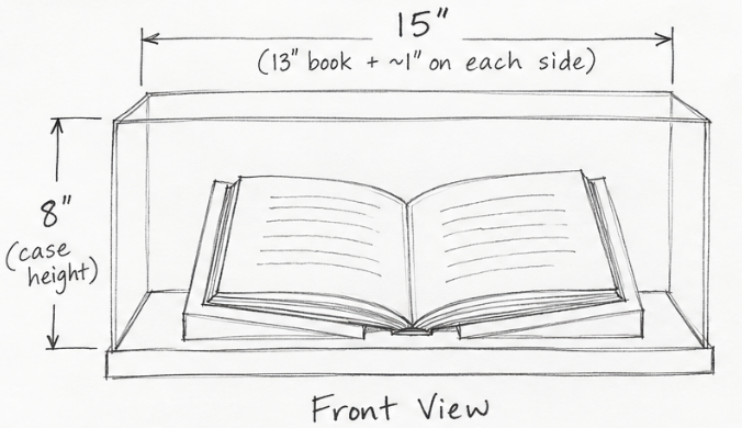 Museum-Grade UV-Filtering Acrylic Display Case With Black Base And Clear Book Riser