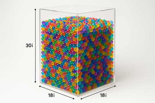 Create acrylic box 30 tall 18 wide and 18 deep filed inside with obeez balls
