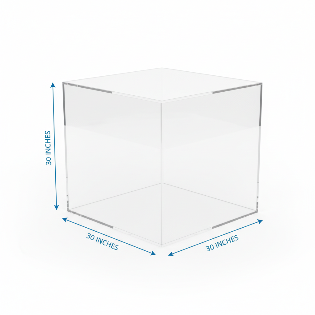 create acrylic box 30 x30 x 30 with size arrows