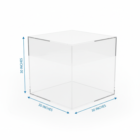 create acrylic box 30 x30 x 30 with size arrows