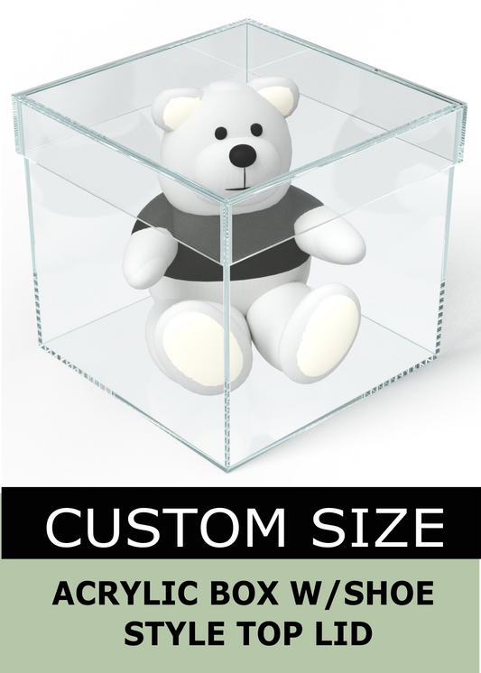 custom made clear acrylic box with shoe style top lid