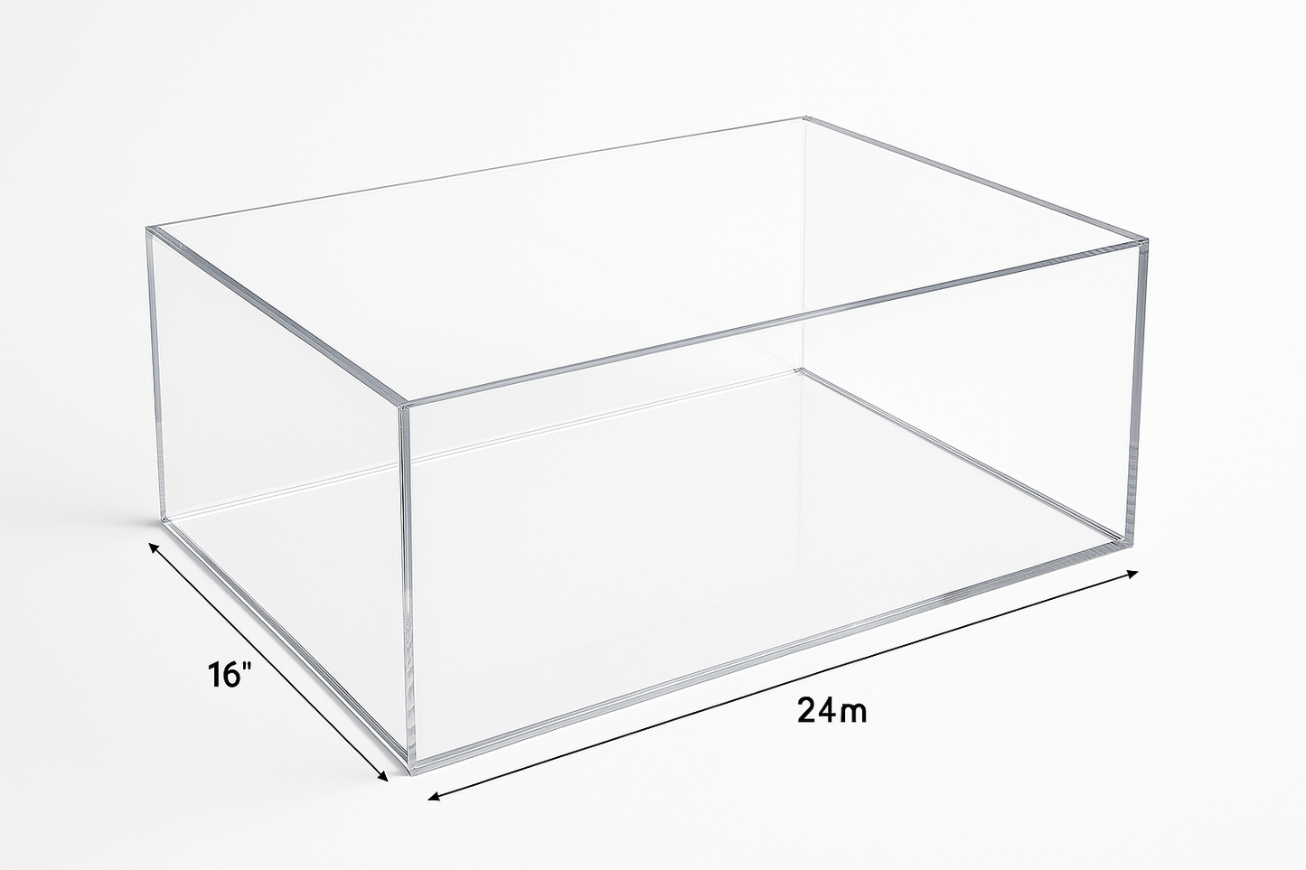Large Turntable Acrylic Box 5 sided box that is 24" wide, 16" deep and 9" high