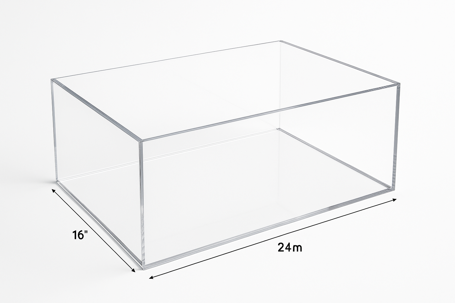 Large Turntable Acrylic Box 5 sided box that is 24" wide, 16" deep and 9" high