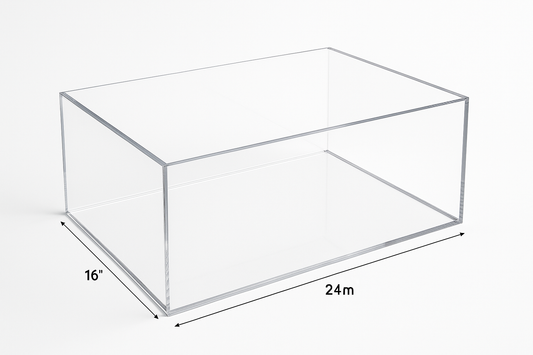 Large Turntable Acrylic Box 5 sided box that is 24" wide, 16" deep and 9" high