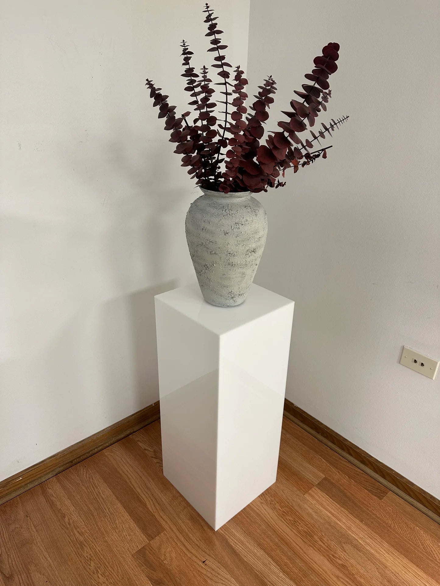 custom made white acrylic display pedestal - box