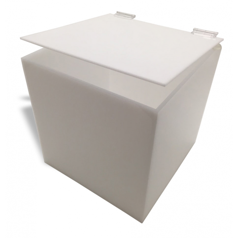 1/4" White Acrylic 5-Sided Box w/ Hinged Lid